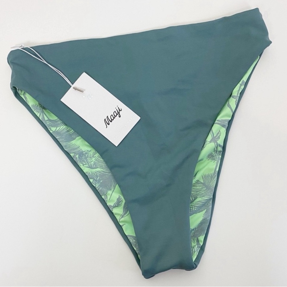 NWT {Maaji} Reversible Swimwear Bikini Bottom High Waist Palm Trees Green XL